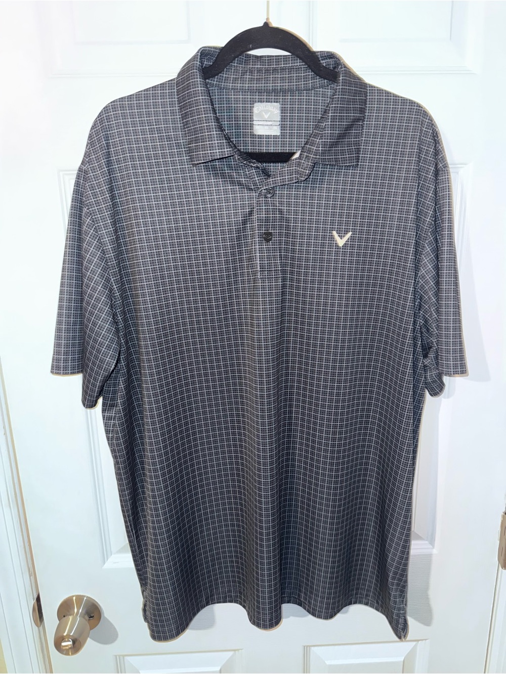 Callaway Men's XL Opti-Dri Black Plaid Short Sleeve Golf Polo Shirt Stretch